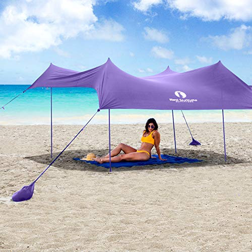 Red Suricata - Parasol de Plage Familial - Protection UV SPF50 - Tente avec 4 poteaux en Aluminium, 4 ancrages de poteaux, 4 ancrages de Sac de Sable - Grande bâche d'abri Portable
