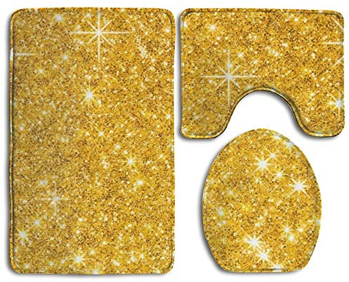 DALAZ Badvorleger, 3-teiliges Badezimmerteppich-Set mit Glitzer, rutschfest, antibakteriell, für Herren, Damen, Kinder, Badezimmerteppich, Badezimmerzubehör