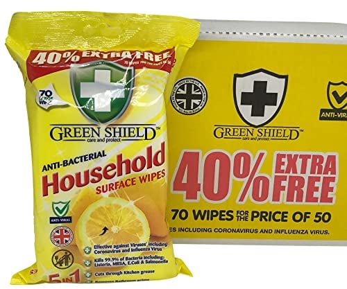 Greenshield Antibac Household Surface Wipes Box,70 Wipes Each 70 (Box Of 12)