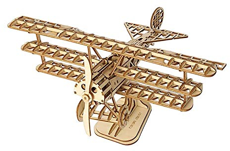 Robotime TG301 Airplane Bausatz aus Holz hergestellt, Maße: 21 x 17.6 x 12.1 cm, Teile: 145 Stück