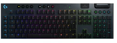 Logitech G915 LIGHTSPEED kabellose mechanische Gaming-Tastatur, Taktiler GL-Tasten-Switch mit flachem Profil, LIGHTSYNC RGB, Ultraschlankes Design, Deutsches QWERTZ-Layout - Carbon