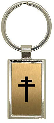 Schlüsselanhänger aus Metall, goldfarben, gebürstetes Kreuz, Lothringen, rechteckig, Lasergravur, einfarbig