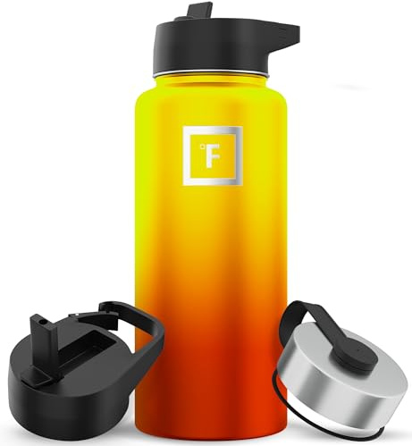 Iron Flask Sportwasserflasche - 945 ml, 3 Deckel (Strohdeckel), vakuumisolierter Edelstahl, doppelwandig, Thermobecher, Kantine aus Metall