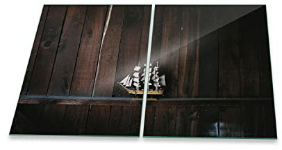 Copri piano cottura Ceranfeld, 2 pezzi, 2 x 40 x 52 cm, in legno, marrone