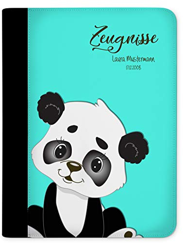 CreaDesign Customize A4 Zeugnismappe für Kinder - 26.7 x 32.7 x 1 cm, erweiterbar auf bis zu 20 Fächer, Sichtbuch ohne Klarsichthüllen, Panda Bär Türkis Design, Dokumentenmappe für Schüler