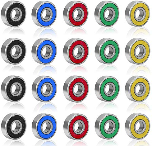 Rybtd Kugellager Skateboard 20 Stück 608 ZZ ABEC-9 Rillenkugellager 8mm x 22mm x 7mm Rollenlager Kohlenstoffstahl Miniatur Radialkugellager mit Double Shielded(Schwarz,Blau,Rot,Grün,Gelb)
