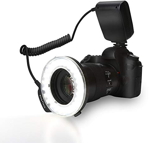 Ringblitzlicht, tragbares 48-LED-Bundle mit LCD-Display Power Control, Adapterringen und Blitzdiffusoren für Nikon, Fuji, Pentax, Olympus
