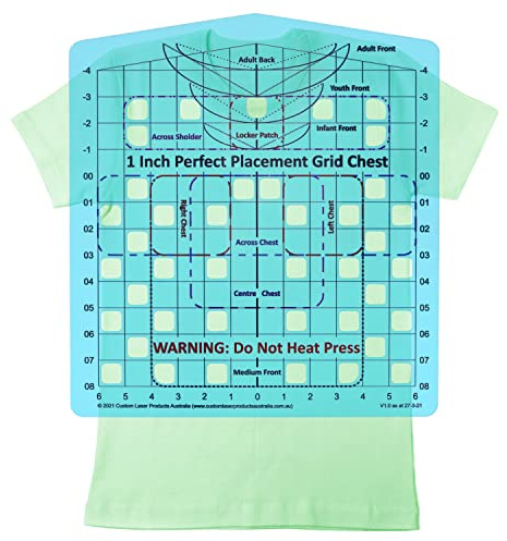 T-Shirt Ruler Guide, Chest Placement Heat Press Alignment | Australian Designed and Made; DTF and Embroidery; Pocket and Custom Positions; Neck and Chest Coverage; PETG
