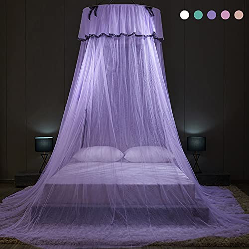 Tyuodna - Zanzariera a cupola grande, zanzariera per letto matrimoniale, letto singolo, zanzariera con gancio adesivo, tenda per letto da viaggio e casa (viola)