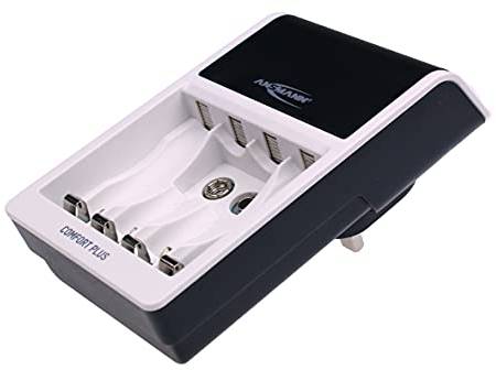 ANSMANN Comfort Plus AA, AAA & 9V Battery Charger For NiMH NiCd Rechargeable Batteries with UK 3-Pin Plug| Quick Charging with Rapid Capacity Testing - 3 Yr Warranty