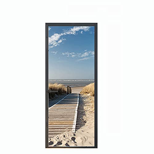 ASLKK Autocollants De Porte 3D Effet Stickers De Porte PVC Imperméable Amovible Papier Poster Peint Muraux De Porte Trompe l'oeil Papier Peint - Jetée vers La Mer (77x200cm)