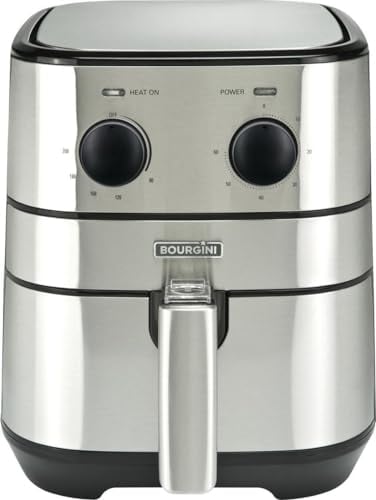BOURGINI - Air Fryer con capacidad de 4 Litros, Analógica, de Acero Inoxidable