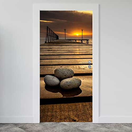 Estika Türtapete selbstklebend - Sonnenuntergang - 95x205 cm - Einem Bogen Türposter, Meer Natur Landschaft Türaufkleber, Aufkleber PVC Folie, Klebefolie für türen, Tür tattoo, Modern decoration