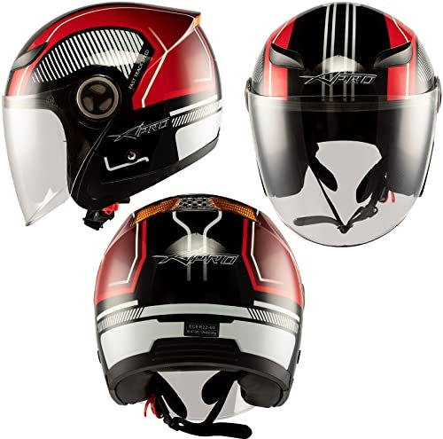 A-Pro Casco Moto Jet Scooter City Visiera Trasparente Certificato ECE 22 Rosso XS