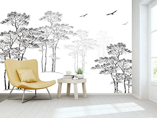 MUNXIN WALLPAPER Papier Peint Panoramique Paysage D'Arbre Croquis Noir Et Blanc Poster Tapisserie Mural Personnalisé 3D Pour Salon Chambre Décoration Murale