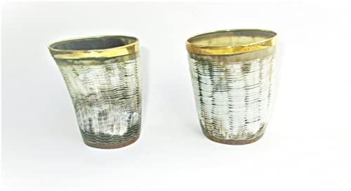 4er Set Original Vintage Horn Viking Messing eingebettet Adler Feder geschnitzt Trink-Wodka Schnapsglas 100ml