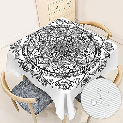 Odot Tischdecke Abwaschbar für Quadrat Tische, Tischtuch Pflegeleicht Fleckschutz Wasserabweisend Polyester tischdecken für Küche Esstisch Mandala Dekoratio 120x120 cm