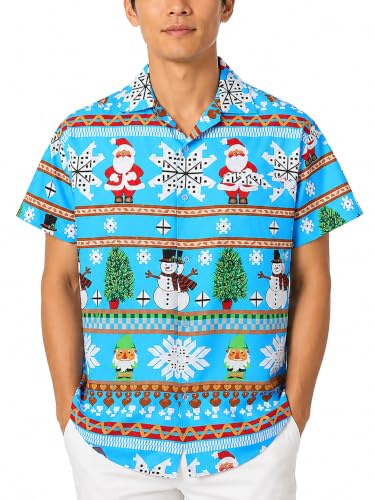 King Kameha Funky-Hawaii-Hemd, Weihnachten, Herren, Kurzarm, Christmas-Rows, EIS-Blau, M