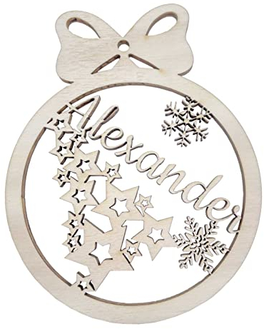 Weihnachtsbaumkugel aus natürlichem Birkensperrholz mit Wunschnamen - Personalisierte Weihnachtskugel, Weihnachtsbaumschmuck, Weihnachtsdeko aus Holz - Geschenk-Idee zu Weihnachten (Style 1)
