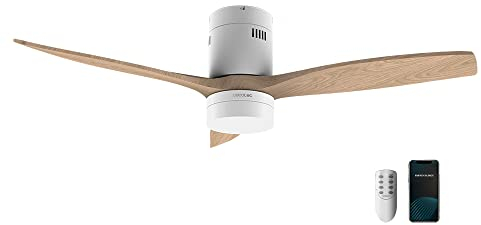 Cecotec Ventilador de Techo con Luz y Wifi EnergySilence Aero 5600 Aqua Connected. 40 W, 52” con 3 Aspas, Mando a Distancia, Protección IP44, Modo winter-summer, Temporizador