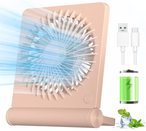 BIVBTP Desk Fan, 𝙐𝙨𝙗 𝘿𝙚𝙨𝙠 𝙁𝙖𝙣 With 2000mAh Rechargeable Battery,Powerful Super-Thin Small Table Fan, Electric Fans Cooling Quiet For Bedroom, Office, Outdoor, Traval-Pink