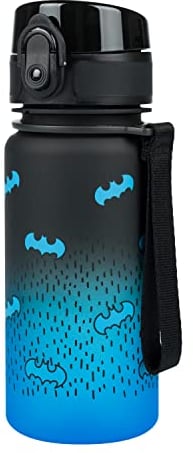 Baagl Kinder Trinkflasche Auslaufsicher Wasserflasche 350ml, Kindergarten Schule und Sport Flasche für Jungen Tritan (Batman Blue)