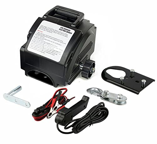 12V Elektrische Seilwinde Winch Tragbar Boot Winde Motorwinde Seilhebezug WindeSeilzug mit 9.2m Stahlseil Elektrowinde Winde Seilzug Zubehör Zugkraft 906kg