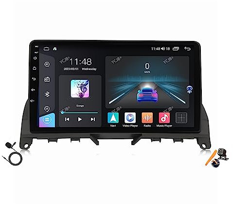 YCJB Android 12.0 Autoradio Stereo Navi für B-ENZ Classe C 3 W204 S204 2006-2011 Sat GPS Navigation 9 Zoll Touchscreen Multimedia Player FM BT Receiver mit 4G 5G WiFi SWC DSP Carplay,M100s