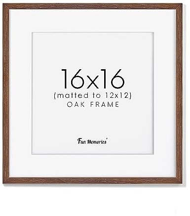 Fun Memories Bilderrahmen für die Wand, quadratisch, 40,6 x 40,6 cm, massives Eichenholz, gehärtetes Glas, 40,6 x 40,6 cm, mattiert auf 30,5 x 30,5 cm, Holz-Bilderrahmen, Walnussholz, 1 Stück