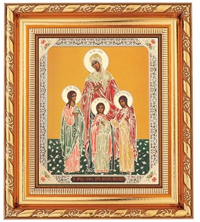 NKlaus Vera, Nadejda, Lybov und Sofia Ikone im Rahmen mit Glas 14x16cm christlich 13927