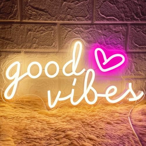 HOHOSIGN Good Vibes Neon Light - Warm White LED Sign for Bedroom Wall Decor