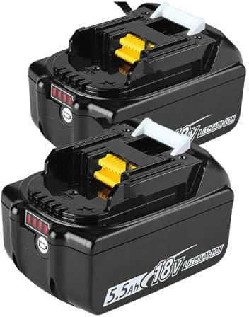 2 Piece Battery Replacement Battery for Makita 18V Battery 5.5Ah, BL1860B BL1850B for Construction Site Radio DMR108 DMR110 DMR107 DMR112 DMR104 Radio with LED Tool Battery