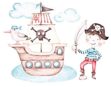 GRAZDesign Piraten Wandtattoo Kinderzimmer Junge Piratenschiff mit Pirat - Wandaufkleber selbstklebend - 50x40cm