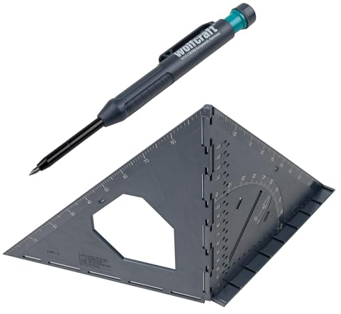 wolfcraft 8659000 - Kit Équerre de Menuisier Vario 3D et Crayon de Chantier - Outils de Mesure et Marquage