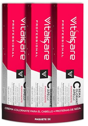 Vitalcare | Professional - Coloración Permanente Profesional, Crema Colorante para el Cabello, Tinte Capilar con Proteínas de Seda, n° 7/4, Rubio Cobrizo, Multipack 3 uds x 100ml