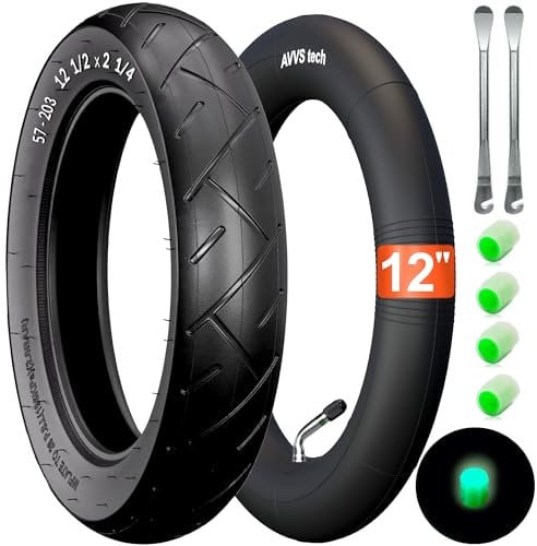 12 1/2 x 2 1/4 (57-203) Reifen profil A-1031 und Schlauch, mit Edelstahl Winkelventil 45° AV, inkl. 2 Montierhebel, Kompatibel mit Rädern 57-203 Reifen für Kinderwagen, Babyauto, GoKart