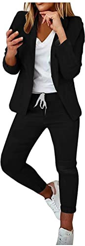 Hosenanzüge für Damen Elegant Blazer Anzug Set Einfarbig Streetwear Zweiteilig Hosenanzug Business Modern Anzughose Revers Slim Fit Sportlich Büro Outfit Anzugjacke Sommer Freizeitanzug Tracksuit