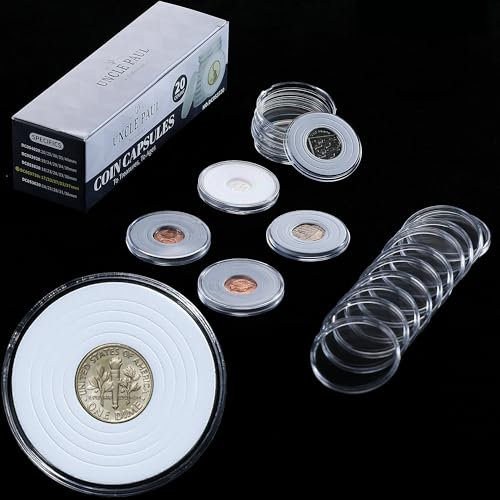 Uncle Paul 20 Jeux de Capsules pour pièces de Monnaie 46mm, avec 6 Tailles (17/22/27/32/37/46mm), Joints en Mousse, étui pour pièces de Monnaie, Protecteur pour Collection de pièces de Monnaie