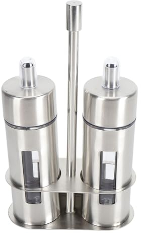 PerGar Öl- und Essig-Mengen-Set, 80 ml, Edelstahl, Dispenser Flasche, Auslaufsicher, Luftdicht, Wiederverwendbar, für Küche, Kochen, Grillen, Salatdressing, Mischen von Gewürzen