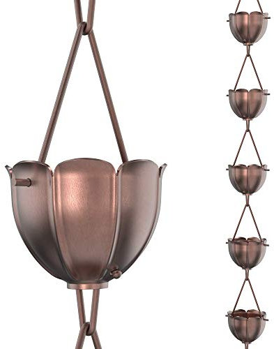 Rain Chains Direct Regenkette - Regenketten für Dachrinnen - Orchidee, 2,5 m, 100% reines Kupfer, Regenketten für Fallrohre