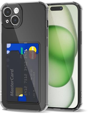 Svanove for iPhone 15 Plus Case Wallet Clear, Card Holder Case with Credit Card Slot, Thin Slim Transparent Silicone Grip Soft Rubber Protective Shockproof Airbag Bumper for Women, Black