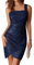 GRACE KARIN Damen Paillettenkleid Bodycon Club Kleid Ärmellos Eckiger Ausschnitt Vintage Kleid Cocktail Midi Kleid 2XL Marineblau
