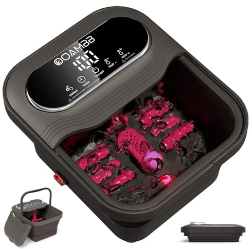 OOAMBB Spa plegable para pies con control de calor, burbujas y temperatura, masajeador de baño de pies con pantalla táctil XL y rodillos de masaje, bañera de remojo de pies, spa de pedicura para