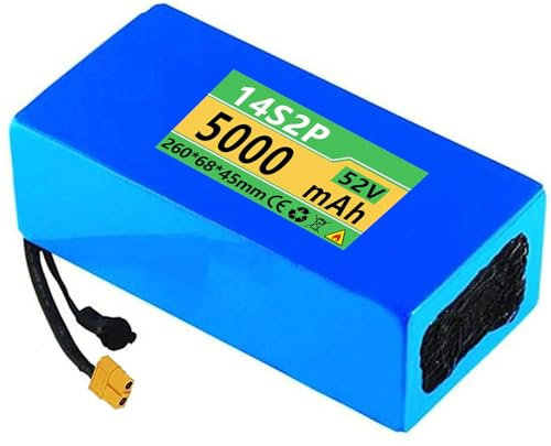 Batterie Au Lithium E-Bike 52V 5Ah, Batterie Au Lithium étanche 14S2P Adaptée Aux Outils électriques Fauteuil Roulant électrique Moteur électrique De Jouets 1000W avec Chargeur 52V5AH,XT60