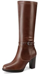 QUEEN HELENA Stivali Alti con Tacco Zip Laterale Casual Donna X31-118 (Cuoio, Sistema Taglie Calzature EU, Adulto, Donna, Numero, Media, 36)