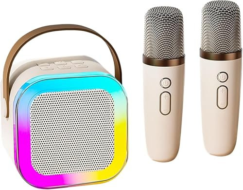 Kids Karaoke Machines, Mini Karaoke Machine with 2 Wireless Microphone, Portable Bluetooth Speaker with LED Light/Voice Changer Mic Best Gifts Toys for Girls, Boys and Adults