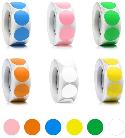 3000 Stück 25mm Klebepunkte Bunt, Punkt Aufkleber Markierungspunkte Farbige Runde Etiketten Selbstklebende Sticker Klebeetiketten für Schule Büro DIY (500 Stück/Rolle)