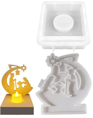 Qiwieod Jesus Famiglia Stampo in resina per presepe in silicone Gesso Presepe Natale Stampi in silicone per decorazioni da tavolo Riutilizzabili Stampi in silicone a forma di casa
