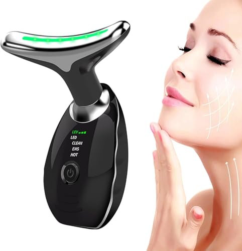 Face Massage, Anti-Aging Neck Eye Massager with 7 Colors 3 Modes, Facial Massager for Skin Care, Anti-Wrinkle Device for Slimming Face (Black)