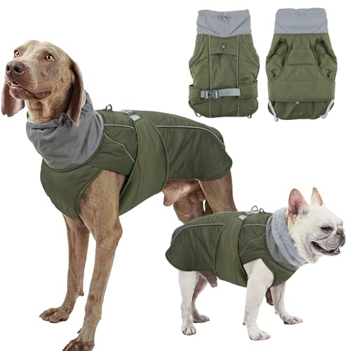 FePen Hundejacke Wintermantel, Großer Hundemantel, warme Hundejacke für den Winter, Wasserabweisend, Winddicht, Reflektierende Weste, Hundejacken für den Winter (Green, M)
